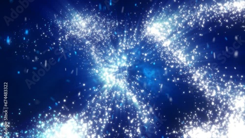 Abstract festive bright background from blue fireworks lines and rays of salutes and fiery sparks