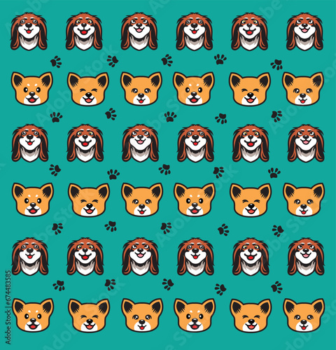 vector seamless pattern with cute dogs