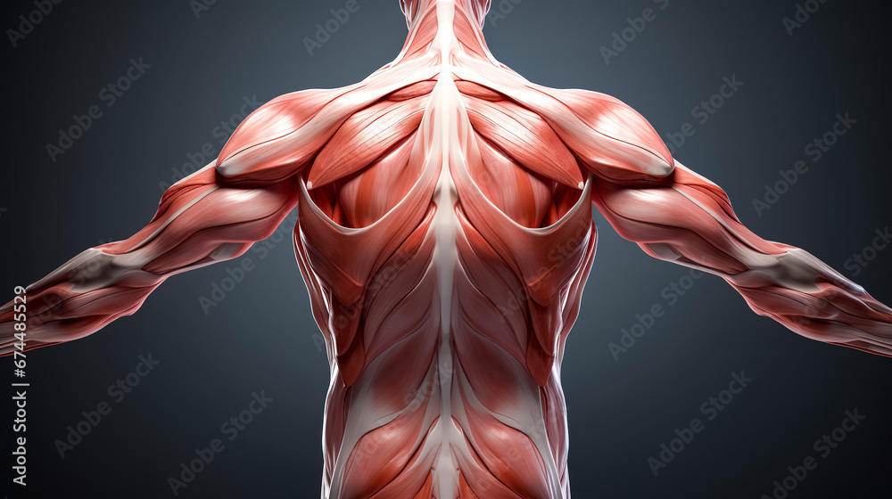Conceptual anatomy healthy skinless human body, muscle system set. - obrazy, fototapety, plakaty 
