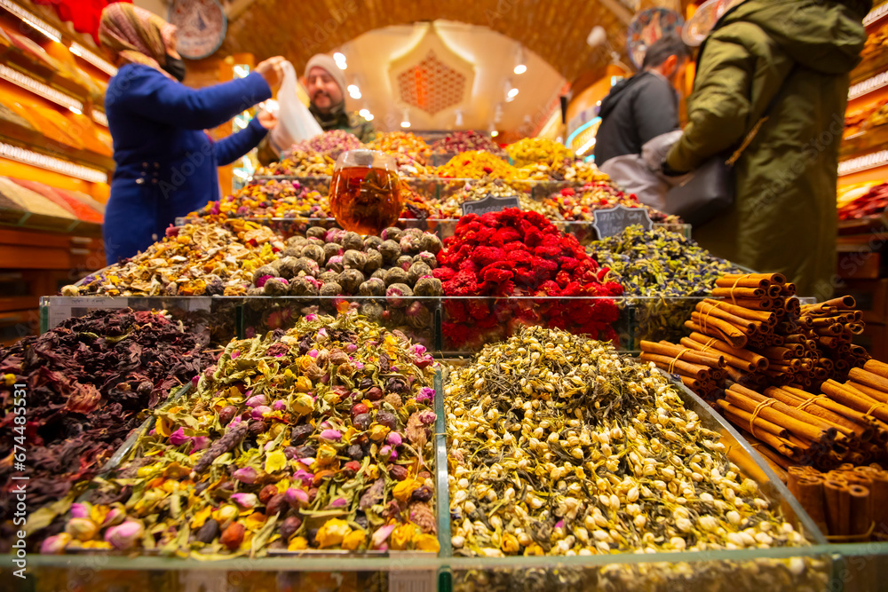 Naklejka premium Varieties of dried fruits displayed in the Egyptian Bazaar