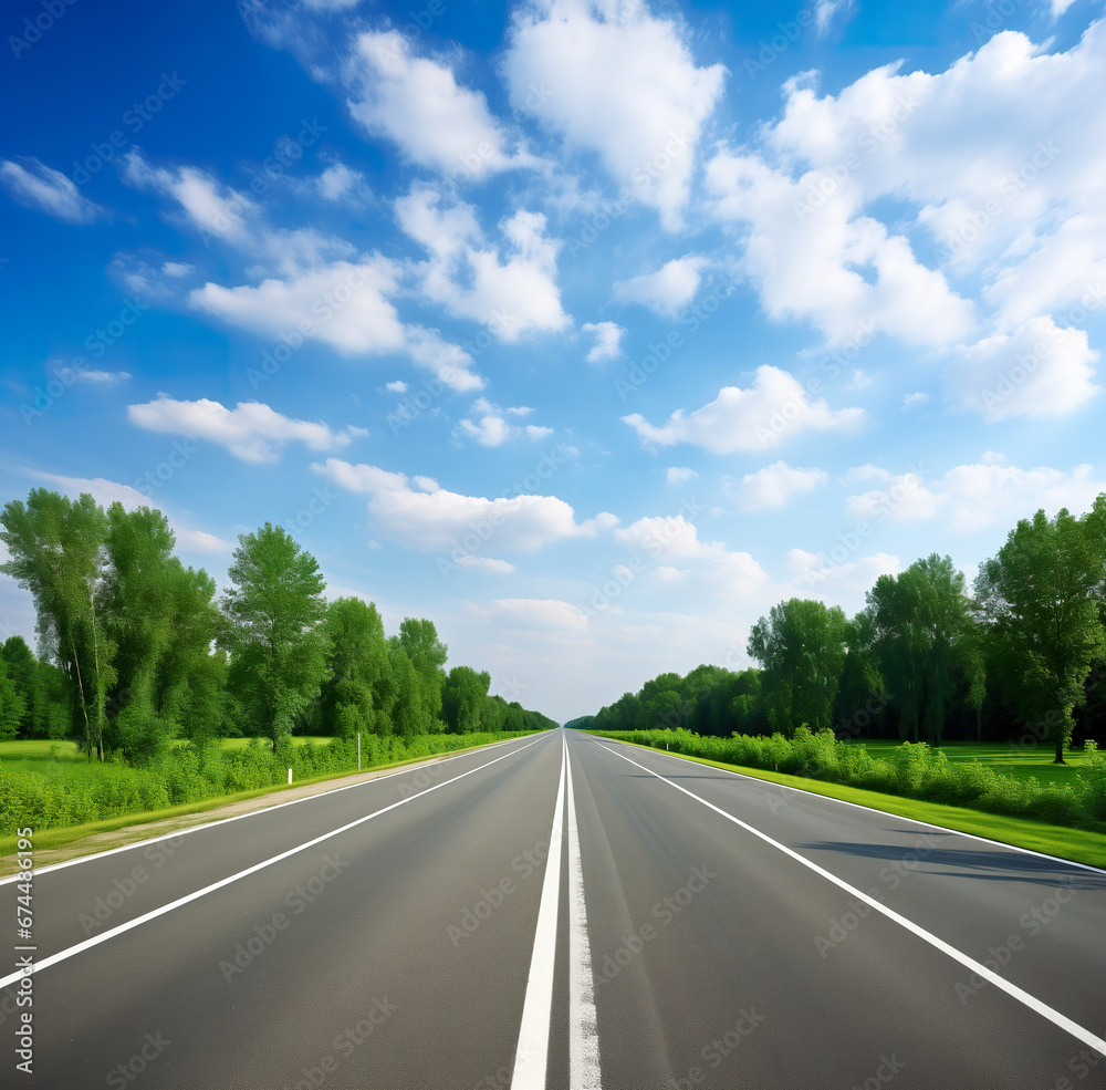 The way forward, empty multiple lane highway at sunny day, photorealistic illustration