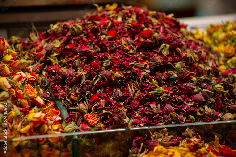 Varieties of dried fruits displayed in the Egyptian Bazaar