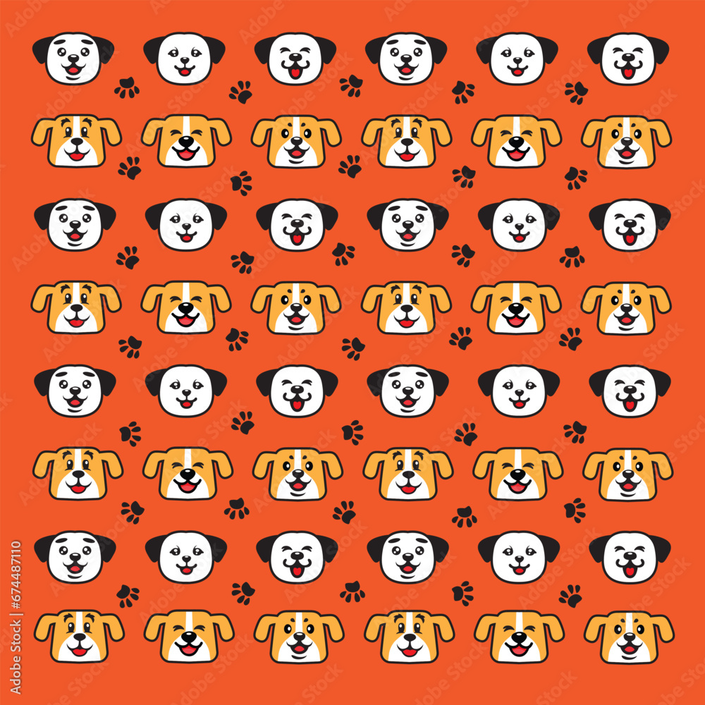 vector seamless pattern with cute dogs
