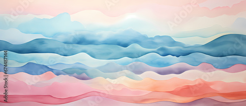 pattern of horizons in different pastel tones, representing tranquility and serenity, minimalist, hypermaximalist watercolor © FelixW