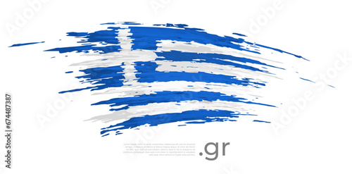 Greece flag. Brush strokes, grunge. Stripes colors of the greek flag on a white background. Vector design national poster, template, place for text. State patriotic banner of greece, flyer