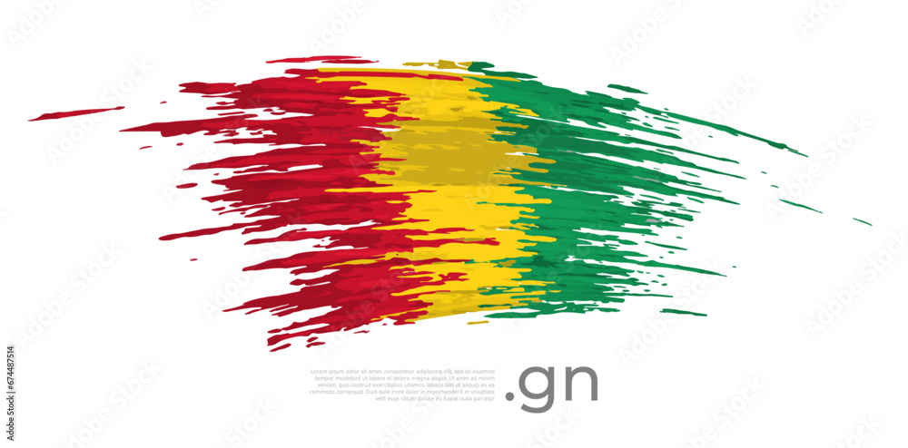 Guinea flag. Brush strokes, grunge. Stripes colors of the guinean flag on a white background. Vector design national poster, template, place for text. State patriotic banner of guinea, flyer Guinea flag. Brush strokes, grunge. Stripes colors of the guinean flag on a white background. Vector design national poster, template, place for text. State patriotic banner of guinea, flyer