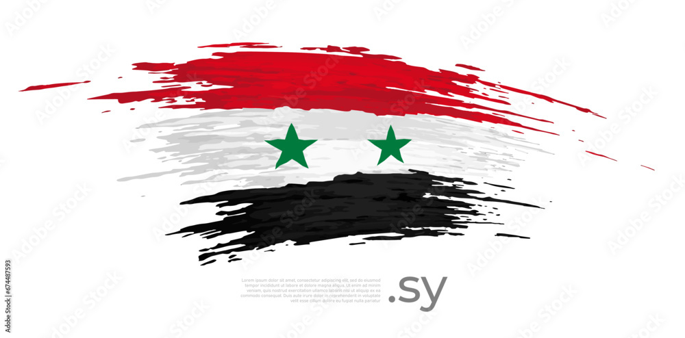 Syria flag. Brush strokes, grunge. Stripes colors of the syrian flag on a white background. Vector design national poster, template, place for text. State patriotic banner of syria, flyer Syria flag. Brush strokes, grunge. Stripes colors of the syrian flag on a white background. Vector design national poster, template, place for text. State patriotic banner of syria, flyer