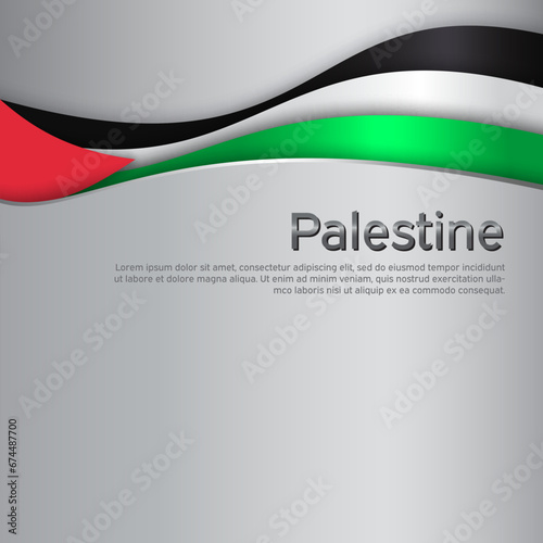 Abstract waving palestine flag. National palestinian poster. Creative metal background for design of patriotic holiday card. State palestine patriotic cover, flyer. Paper cut. Vector template design