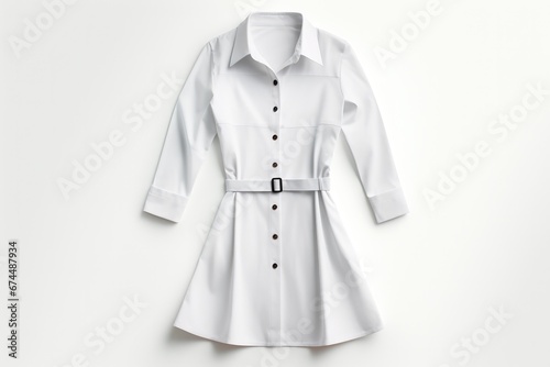 Shirt Dress Technical Fashion Illustration Template, White Mockup