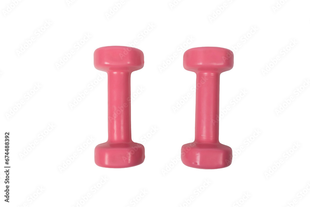 Two pink rubber dumbbells on a transparent background Two pink rubber dumbbells on a transparent background