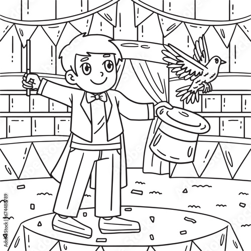 Circus Magician with a Hat and Dove Coloring Page