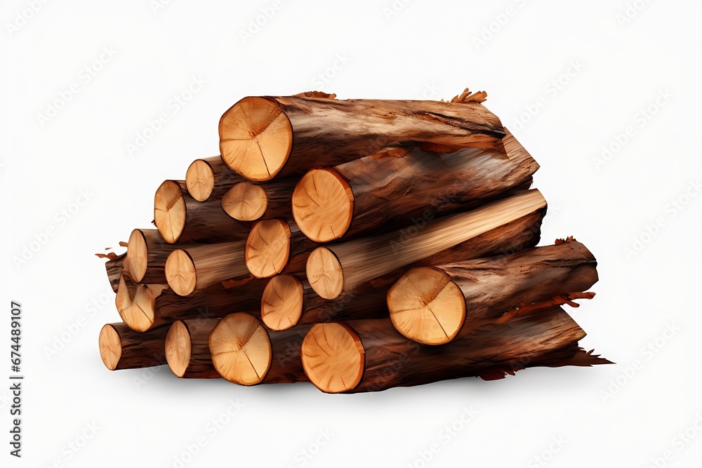 Generative AI : The logs of fire wood isolated on whiteIsolated on Transparent or White Background
