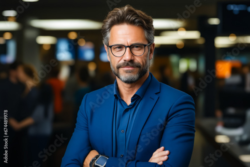 Man with glasses and beard wearing blue suit. © valentyn640
