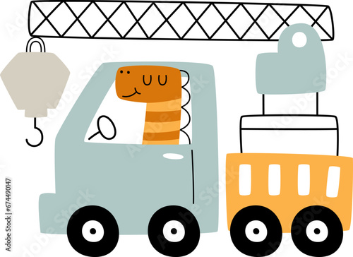 Dinosaur In Crane Truck