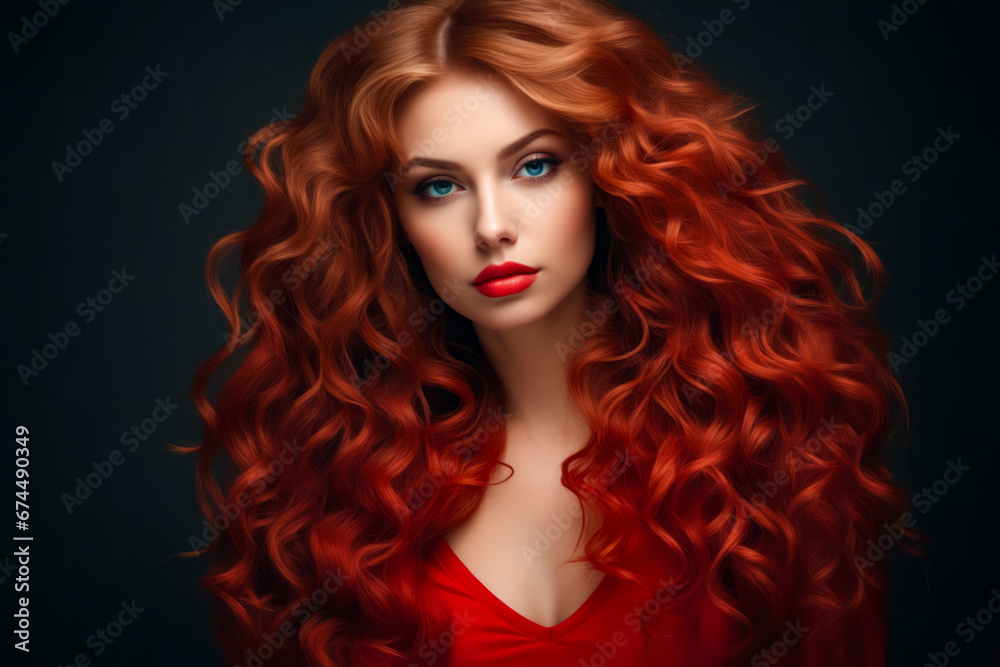 Woman with long red hair and blue eyes is posing for picture.