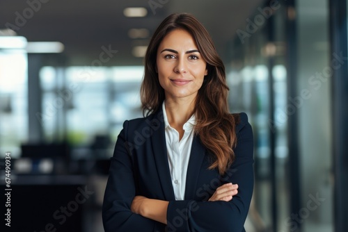 Successful Business Woman Inside Office, Standing With Arms Crossed