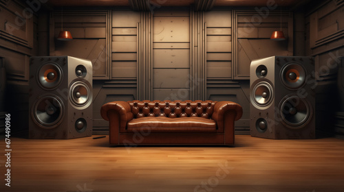 Classic sofa in a high-end audio room.