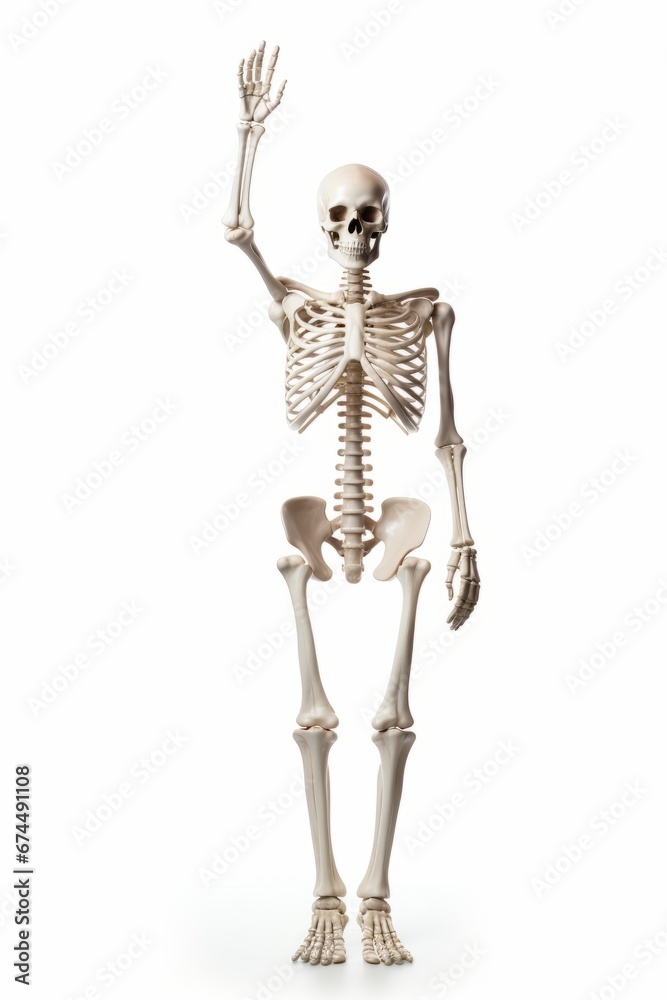 Skeleton is smiling and waving greeting by the hand isolated on white Skeleton is smiling and waving greeting by the hand isolated on white