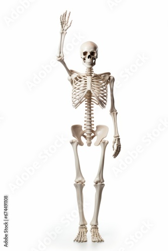 Skeleton is smiling and waving greeting by the hand isolated on white © Denis