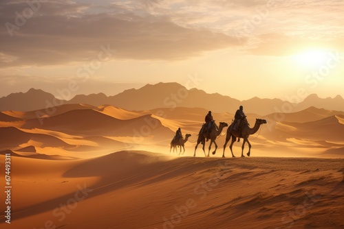 Tuareg And Camels Traverse The Vastness Of The Desert