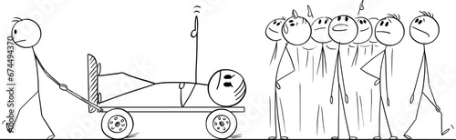 People and Statue of Leader, Vector Cartoon Stick Figure Illustration