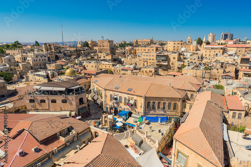 High-angle view of the Muristan area in the Christian Quarter of the Jerusalem Old City photo