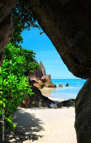Source d'Argent Beach, Island La Digue, Republic of Seychelles, Africa.