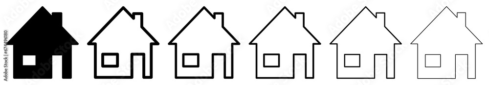 Home icon set. Homepage sign. House silhouette and outline icon collection. Home icon set. Homepage sign. House silhouette and outline icon collection.