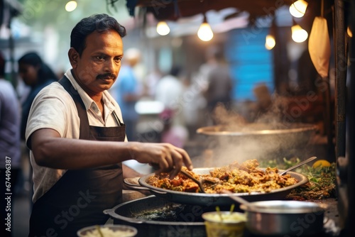 Authentic Street Food - Street vendor serving authentic local cuisine to food bloggers, captured in a vibrant city market - AI Generated