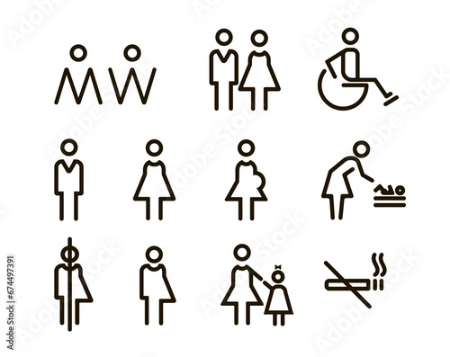Set of icons toilet gender disabled mother and child