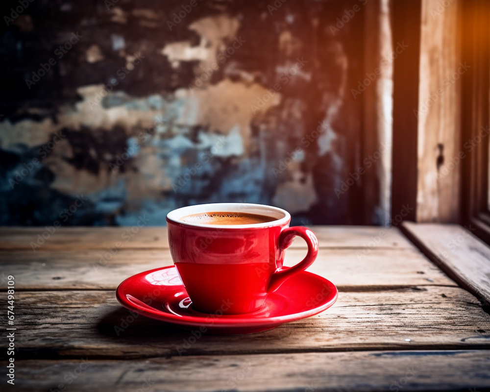 Obraz premium 古民家の赤いコーヒーカップ