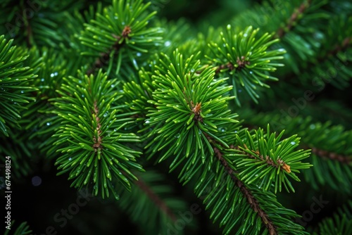 Closeup Of Beautiful Green Fir Tree Branches. Сoncept Holiday Decorations, Winter Greenery, Festive Foliage, Nature's Beauty