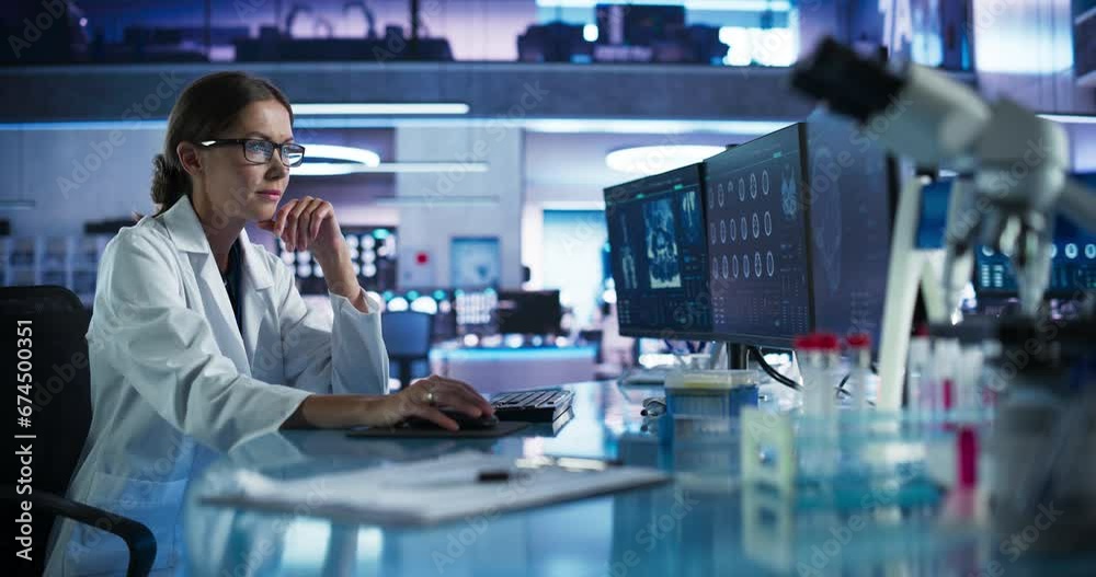 Medical Hospital Research Laboratory: Caucasian Female Neurosurgeon ...