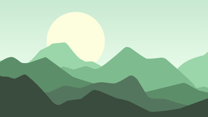 Leinwandbilder Olivgrün Mountain landscape vector illustration. Silhouette of simple mountain range with clear sky. Mountain landscape for background, wallpaper or landing page  © Moleng24