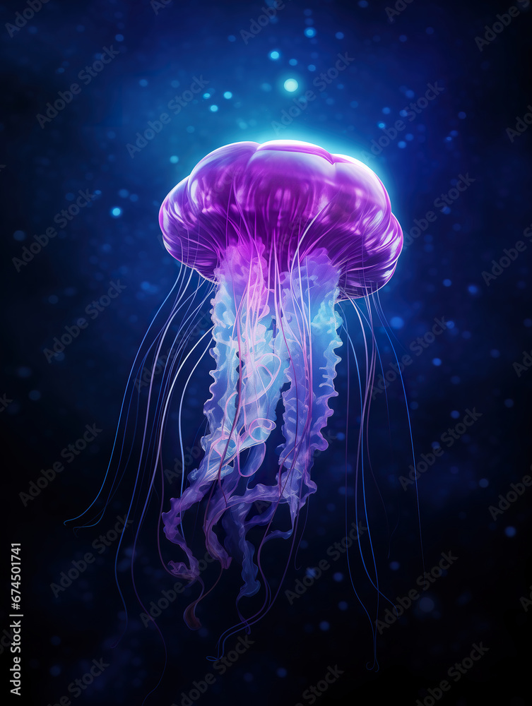 Beautiful jellyfish deep underwater, stunning photorealistic illustration 