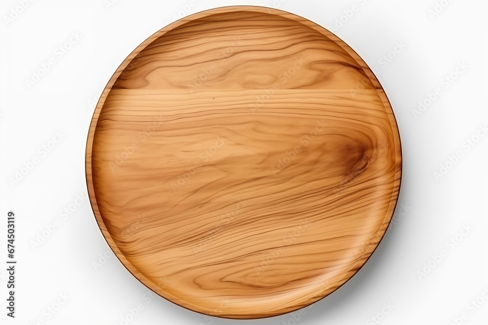 Generative AI : Wooden plate isolated on a white background. Generative AI : Wooden plate isolated on a white background.