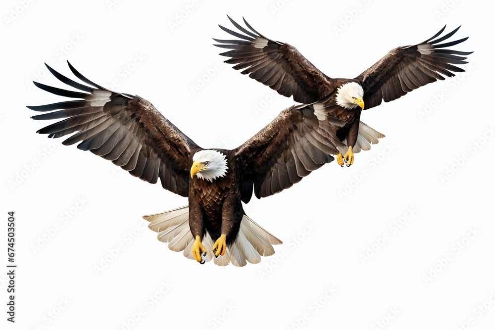 Generative AI : A close view of two adult eagles sharing a branch in close proximity high up a tree Generative AI : A close view of two adult eagles sharing a branch in close proximity high up a tree