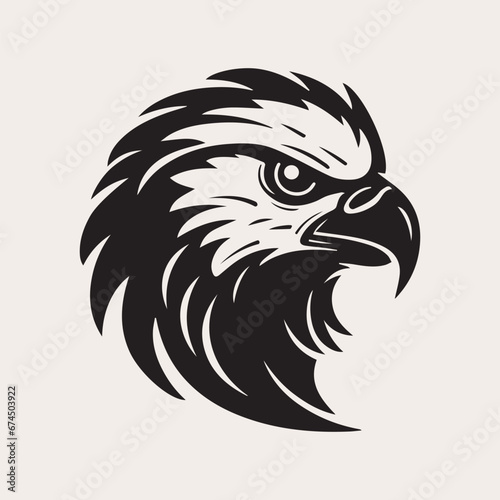 Eagle head one color vector logo, emblem, icon for company or sport team branding. Tattoo art style.