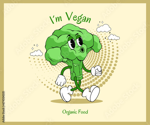  groovy of broccoli , cute character, I'm vegan 