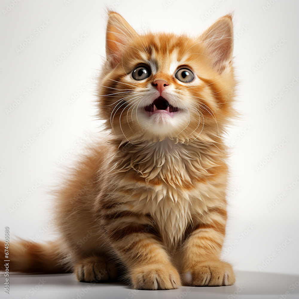 Funny kitten on a white background	