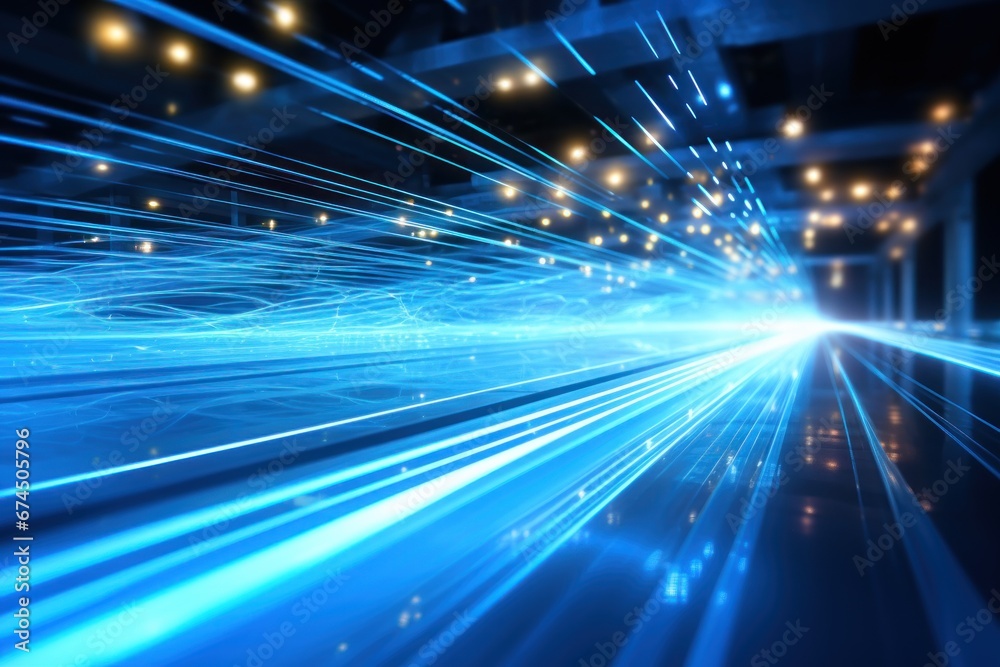 Blue light streak fiber optic speed line futuristic background. Generative AI. Blue light streak fiber optic speed line futuristic background. Generative AI.