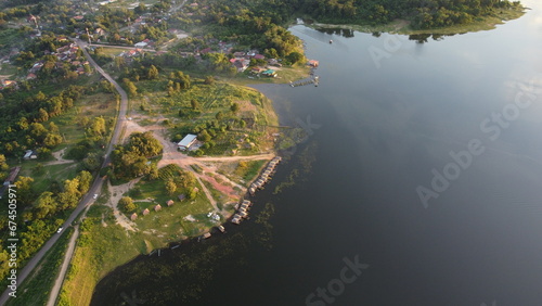 sunrise over the Nam Houm Reservoir lake