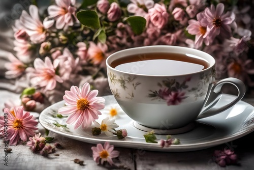 Fototapeta Naklejka Na Ścianę i Meble -  cup of tea and flowers