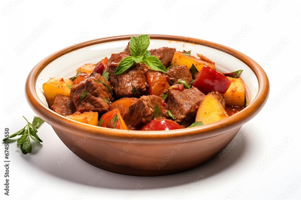 Generative AI : Hearty Irish inspired beef stew closeup in the pot on the table. Generative AI : Hearty Irish inspired beef stew closeup in the pot on the table.