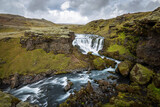 Dramatic landscape of river Skógá with rocks, rapids and waterfalls,  Suðurland, Iceland 