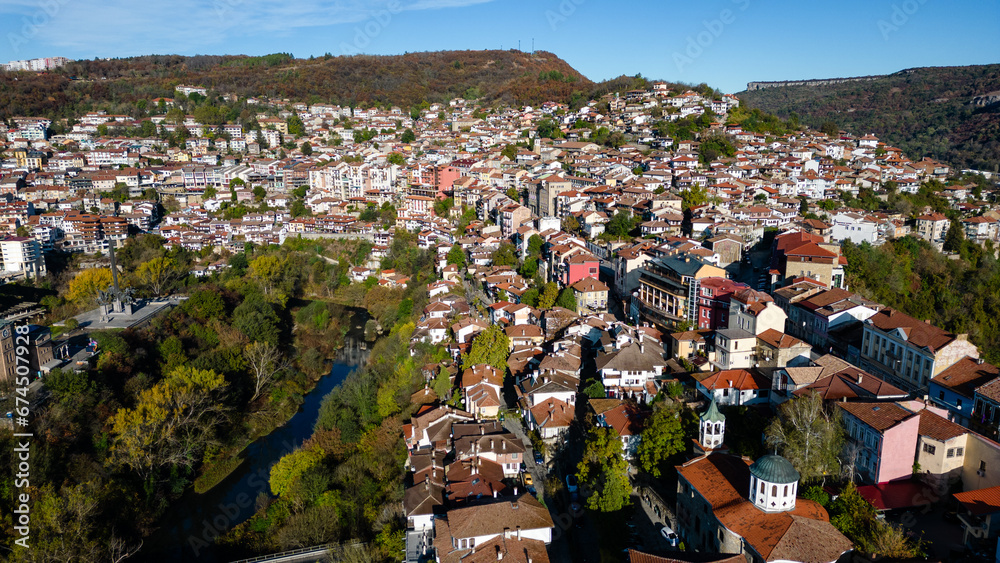 Aerial view on a sunny day at a small town