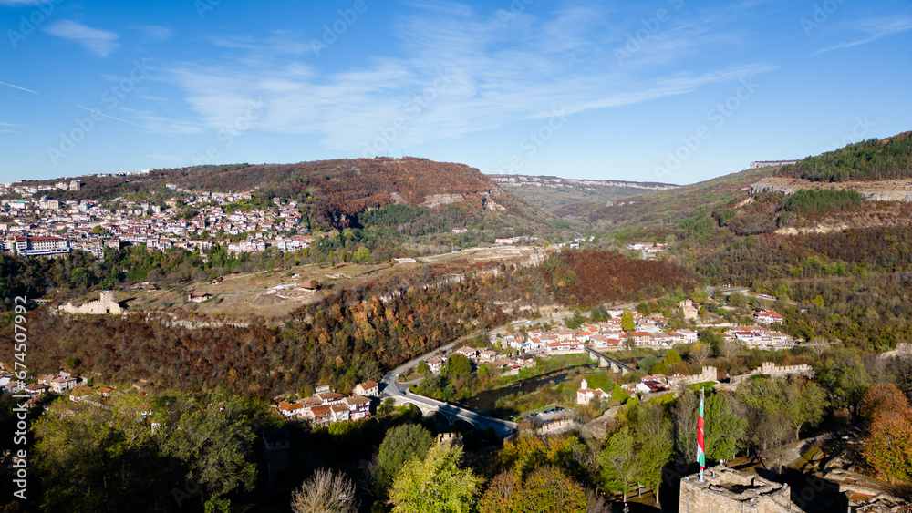 Aerial view on a sunny day at a small town
