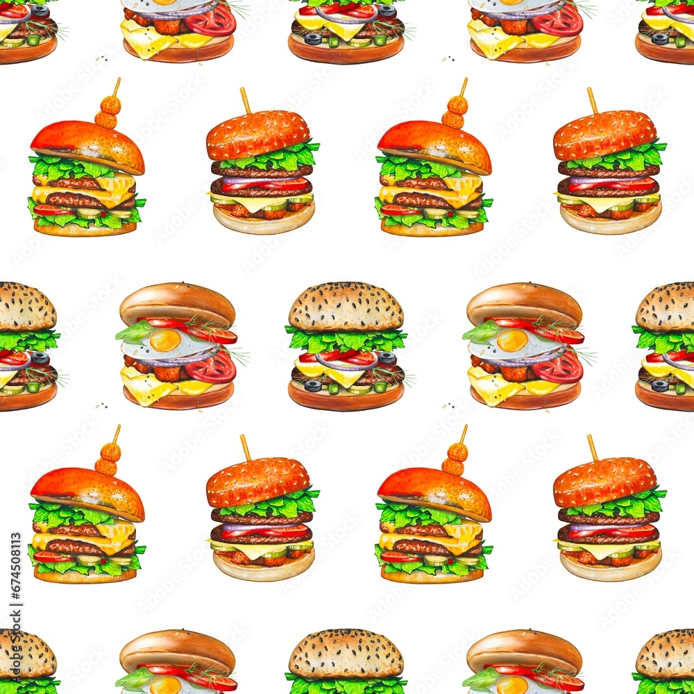Seamless pattern with burgers on a white background Seamless pattern with burgers on a white background