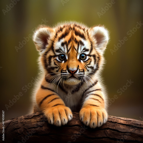 Cute Baby Tiger.  Generated Image.  A digital rendering of a cute baby tiger in the wild.