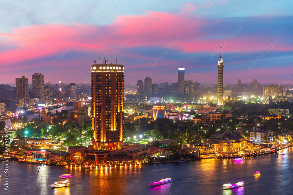 Sunset sky in the beautiful evening view of the Nile and Cairo, Egypt